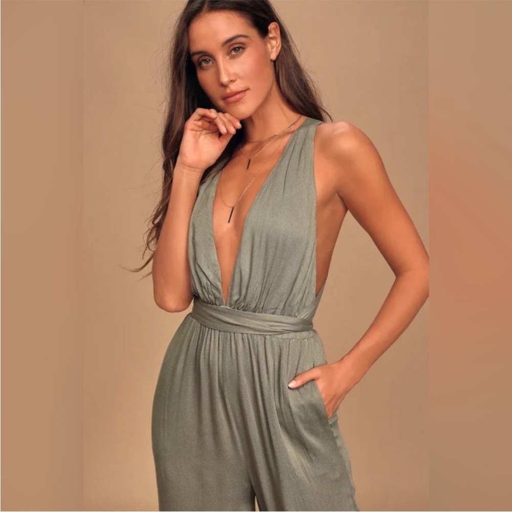 Lulu's Chic Sage Jumpsuit - Picture 3 of 9
